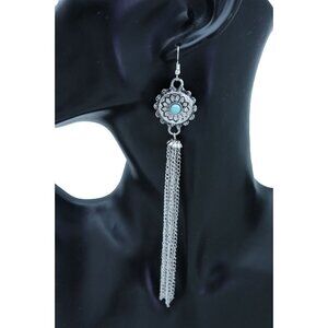 Women Earrings Set Long Silver Metal Tassel Chains Flower Charm Fashion Jewelry